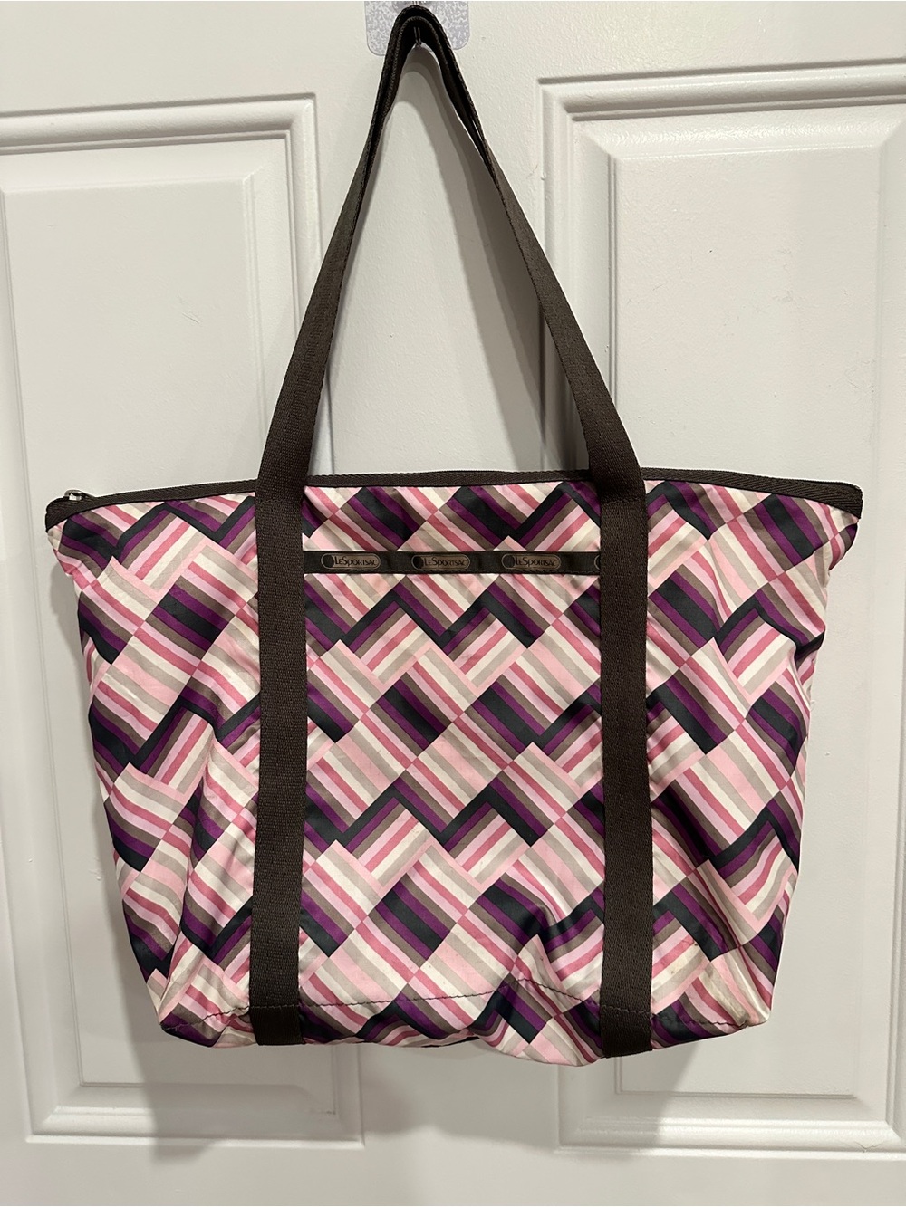 LeSportsac Pink & Purple Geometric Tote Bag Vintage (early 2000’s)